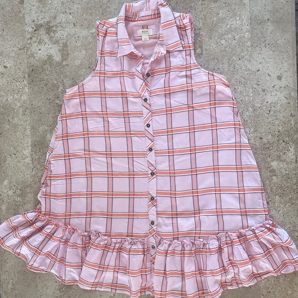 Maeve by Anthropologie Flounced Mini Dress Pink Plaid - SZ L - Picture 4 of 10